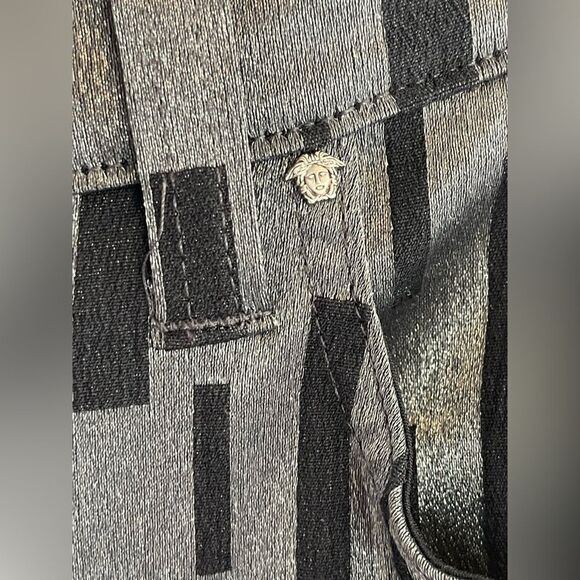 VERSACE Grecian print black and silver designer Pants. 29 - Picture 9 of 12